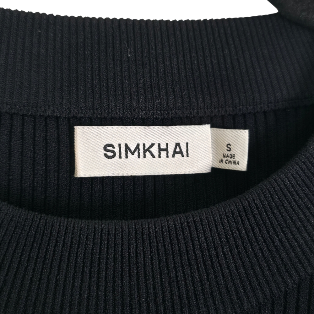 Simkhai Kenlie Midi Dress Black White Ribbed Knit Taffeta Bubble Hem Size S - Picture 5 of 12
